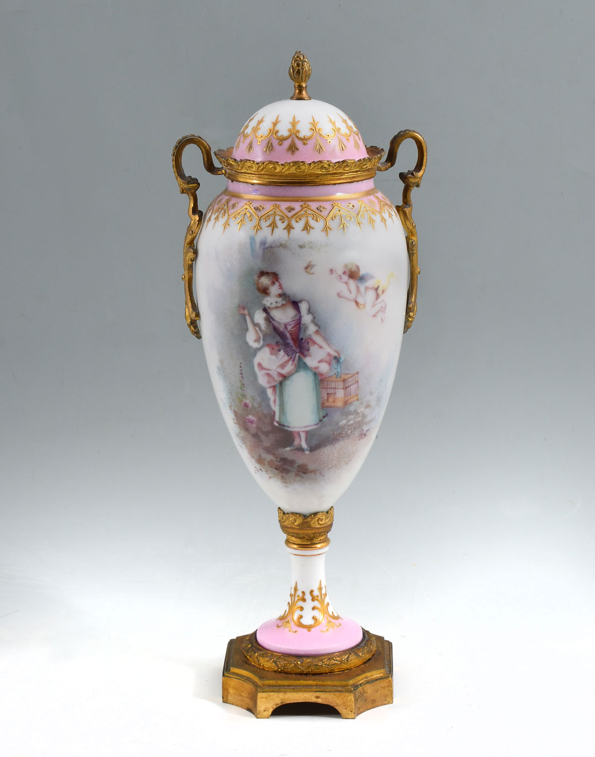 SEVRES SIGNED FIGURAL COVERED