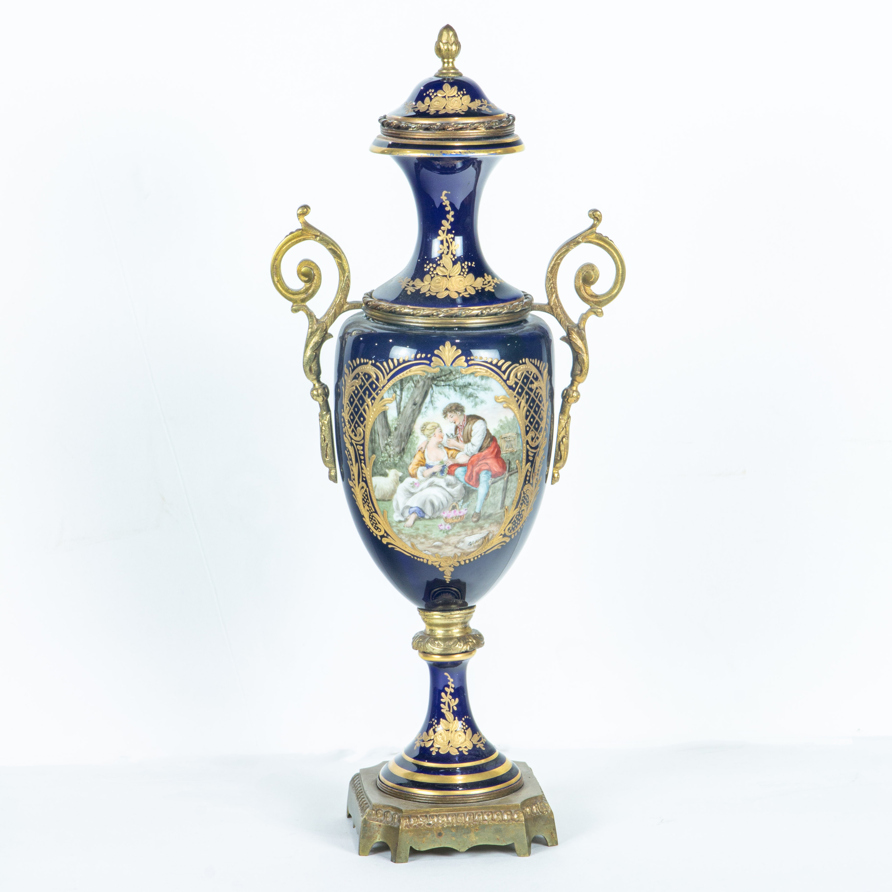 SEVRES STYLE PORCELAIN GILT BRASS