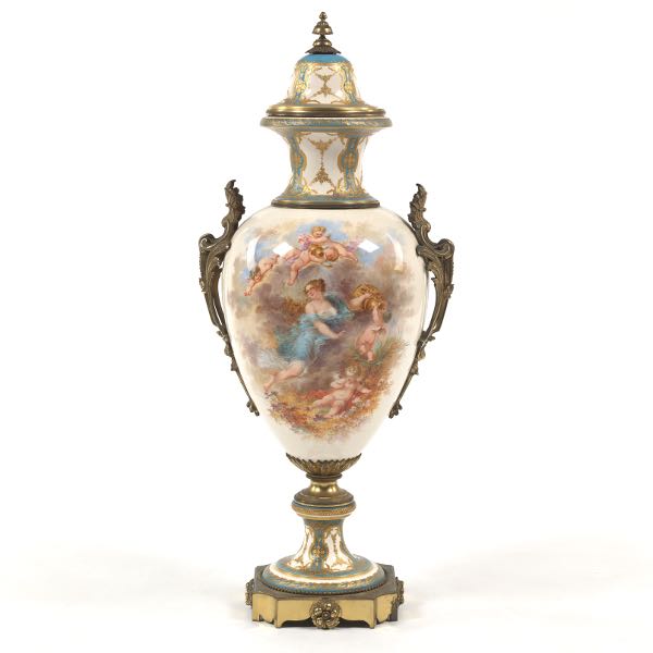 SEVRES STYLE PORCELAIN URN, PAINTED