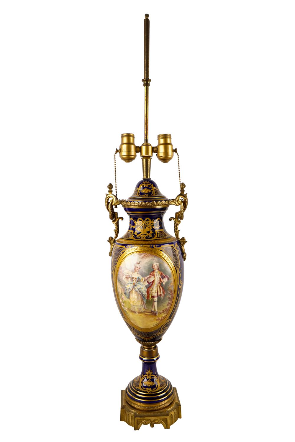 SEVRES-STYLE PORCELAIN URNmounted