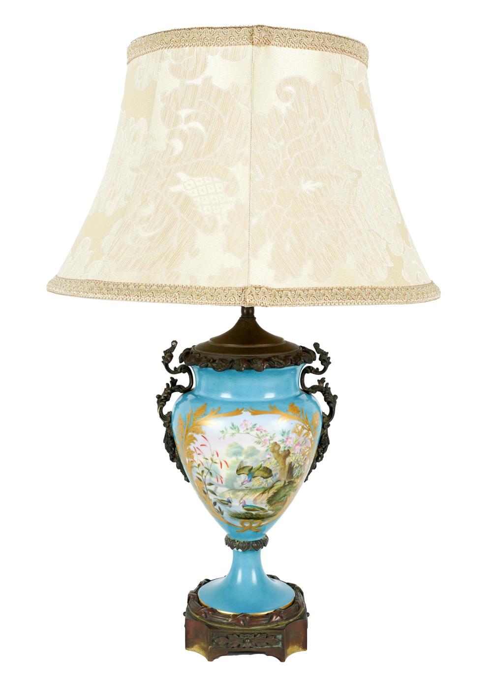 SEVRES-STYLE PORCELAIN URNmounted