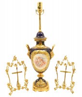 SEVRES STYLE URN & PR OF BRONZ