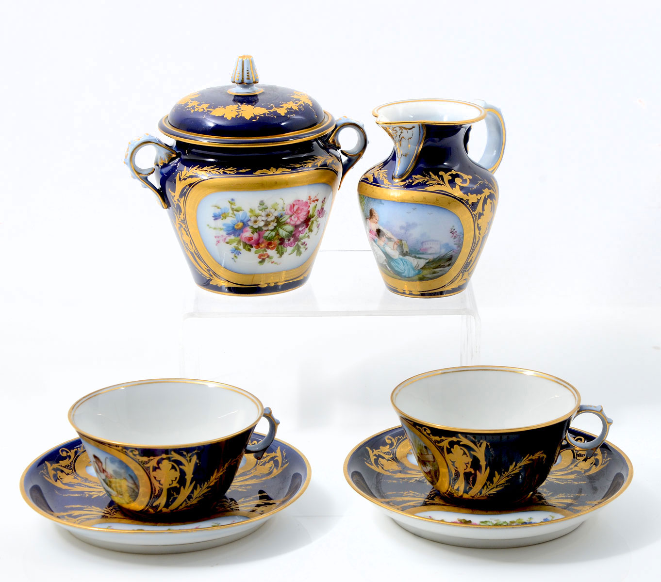 SEVRES SUGAR CREAMER AND TWO TEA