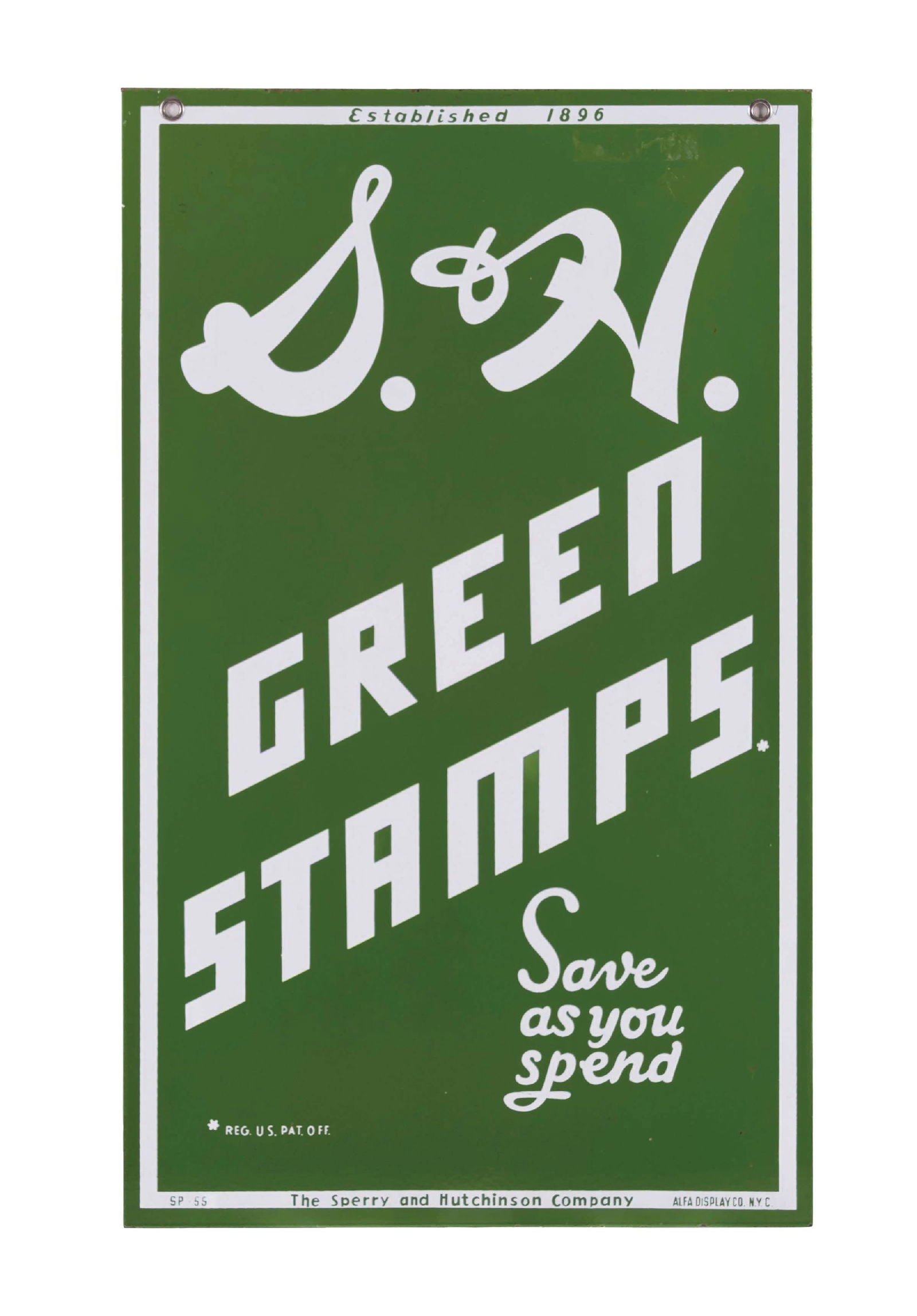 S&H GREEN STAMPS PORCELAIN SIGNDSP.