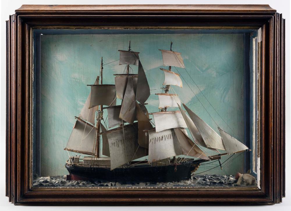SHADOW BOX MODEL OF A RIGGED SHIP