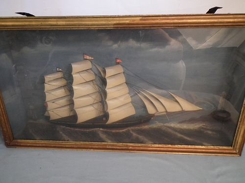 SHADOW BOX SHIP MODELAntique shadow