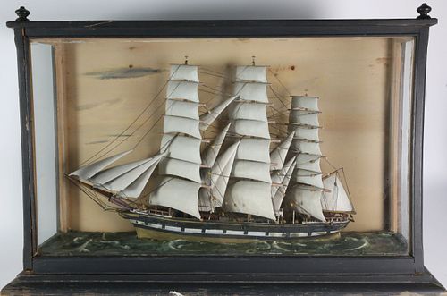 SHADOWBOX MODEL OF A THREE-MASTED