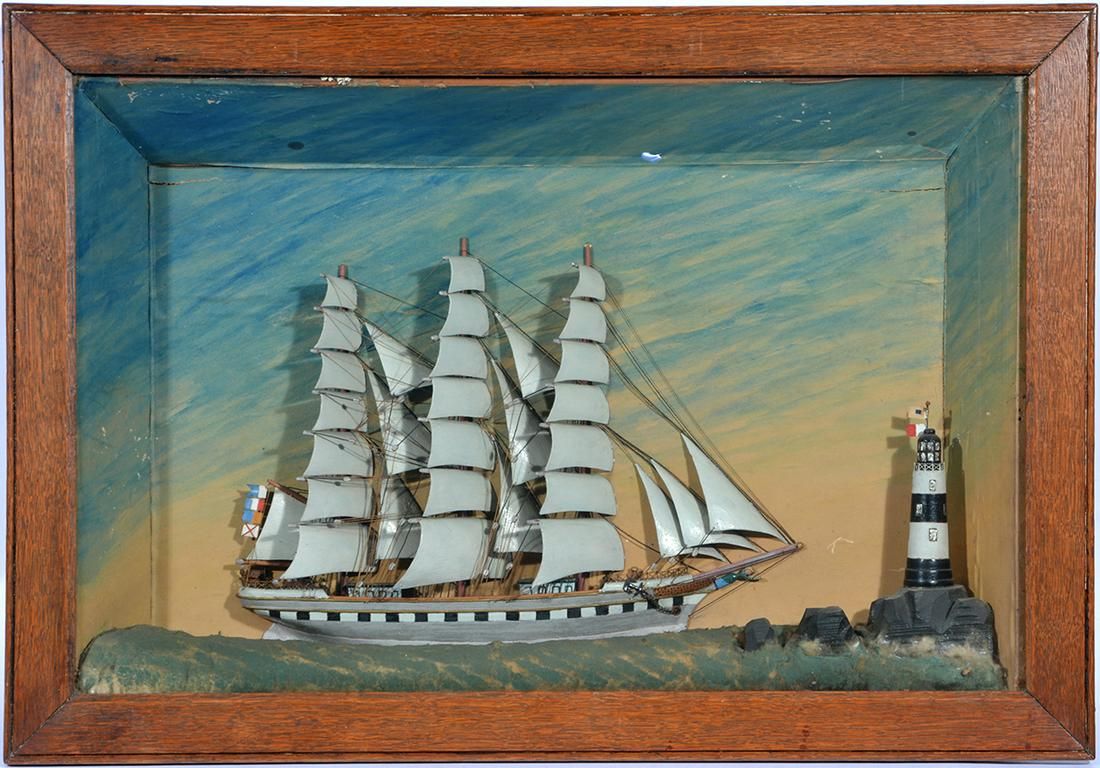 SHADOWBOX SHIP MODEL, 19TH C.,