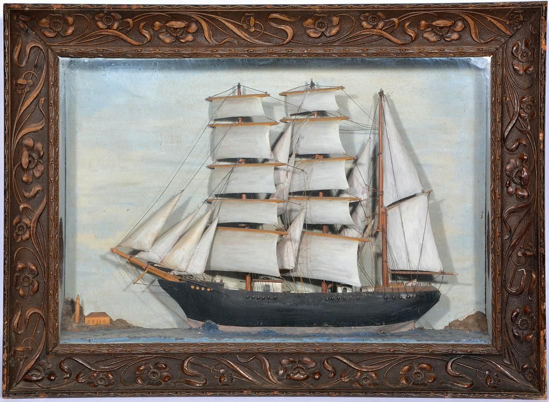 SHADOWBOX SHIP MODEL, 19TH C.,