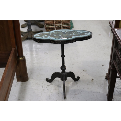 Shaped top side table with blue