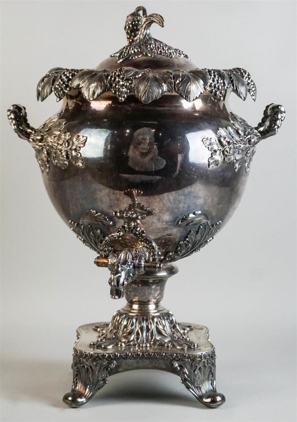 SHEFFIELD PLATED CRESTED TEA URN,