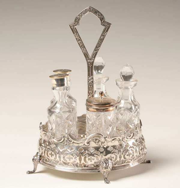 Sheffield silver cruet set fitted