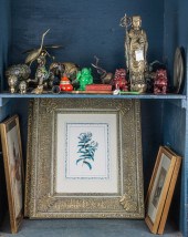 SHELF LOT OF ASIAN DECORATIONS