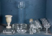 SHELF LOT OF MOSTLY GLASSWARE