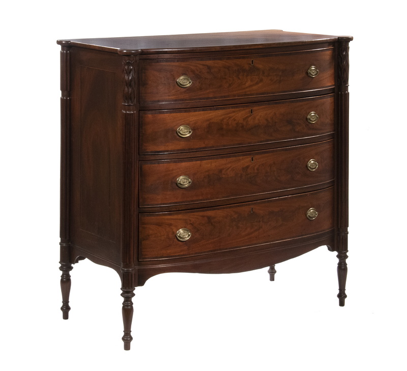 SHERATON BOW FRONT CHEST,