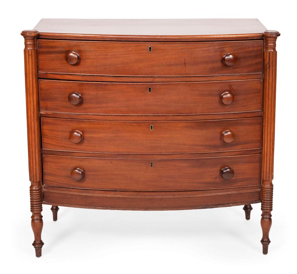 SHERATON BOWFRONT CHEST MID-19TH