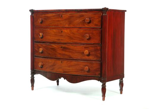 SHERATON BOWFRONT CHEST OF DRAWERS.