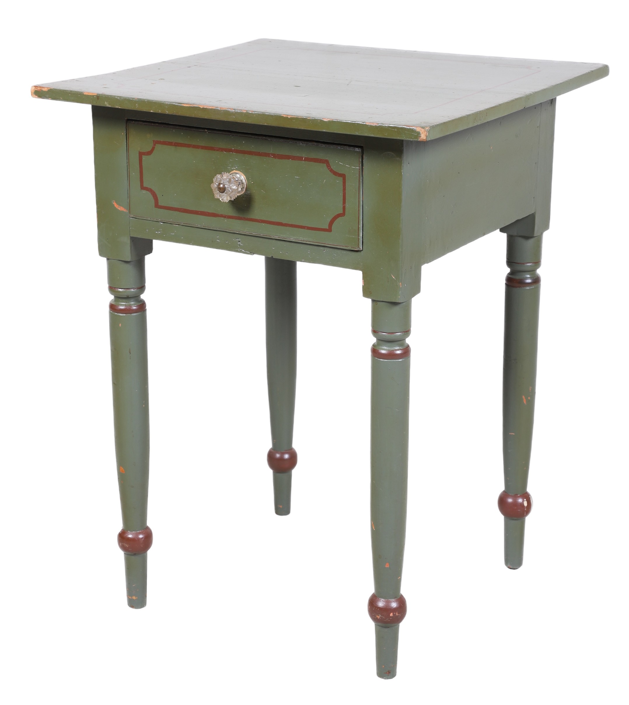Sheraton green painted one drawer