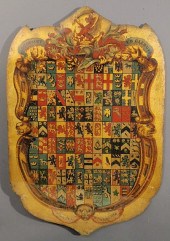 Shield form painted on tin Fre