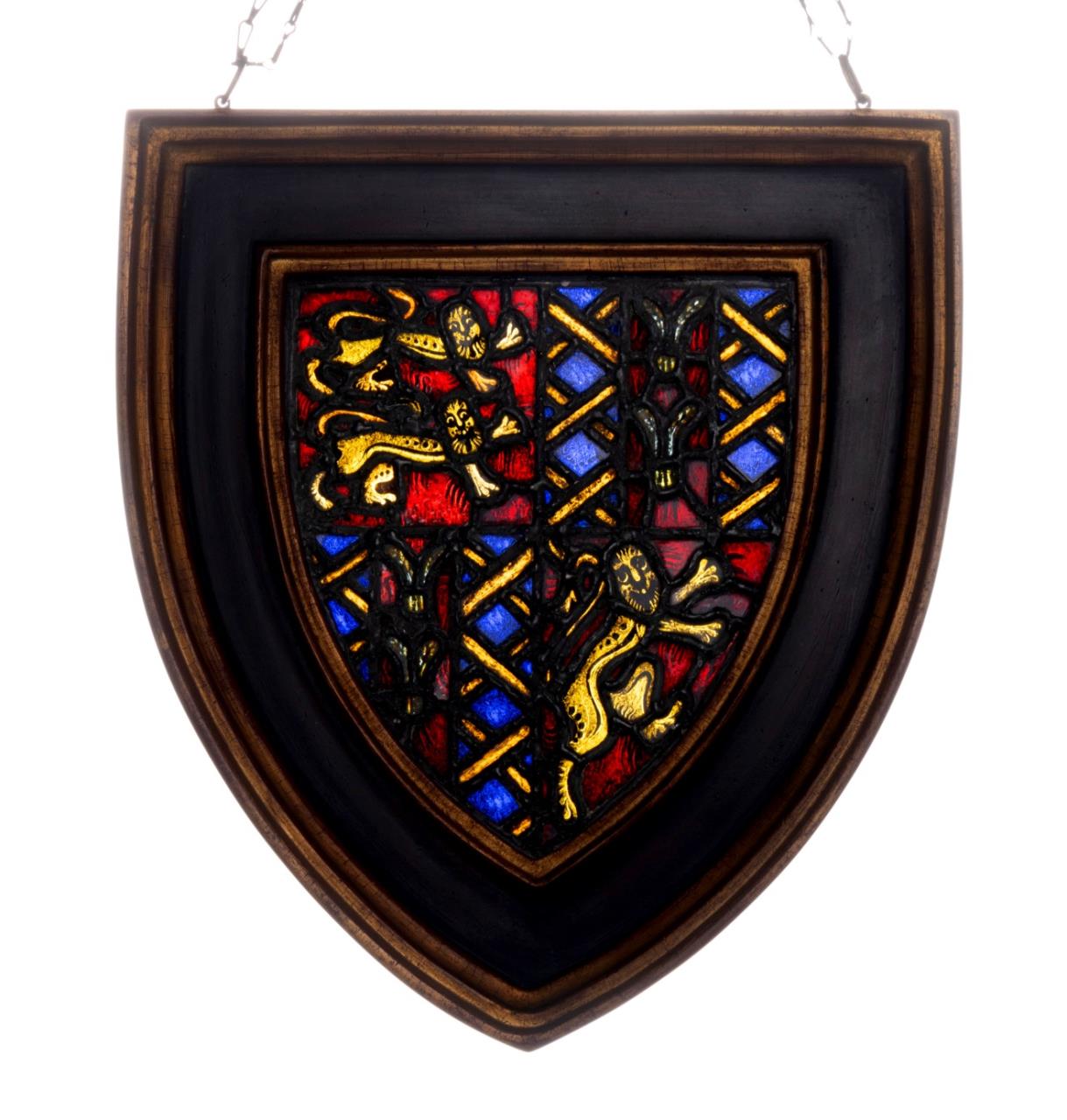 SHIELD FORM STAINED GLASS PANEL
