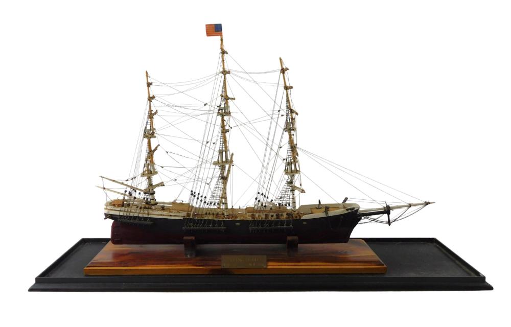 SHIP MODEL IN GLASS CASE, "FLYING