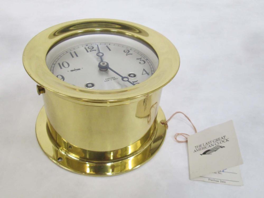 SHIP'S BRASS BELL CLOCK, CHELSEA