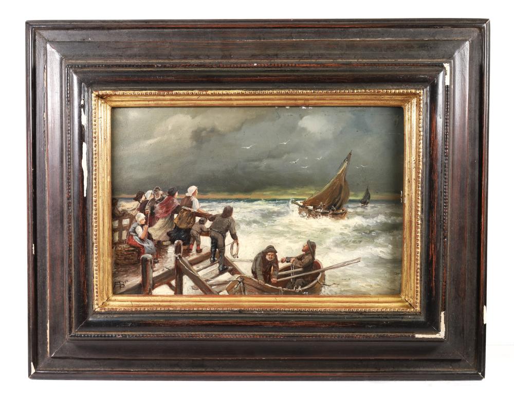 SHIPS IN STORMY SEA, OIL ON