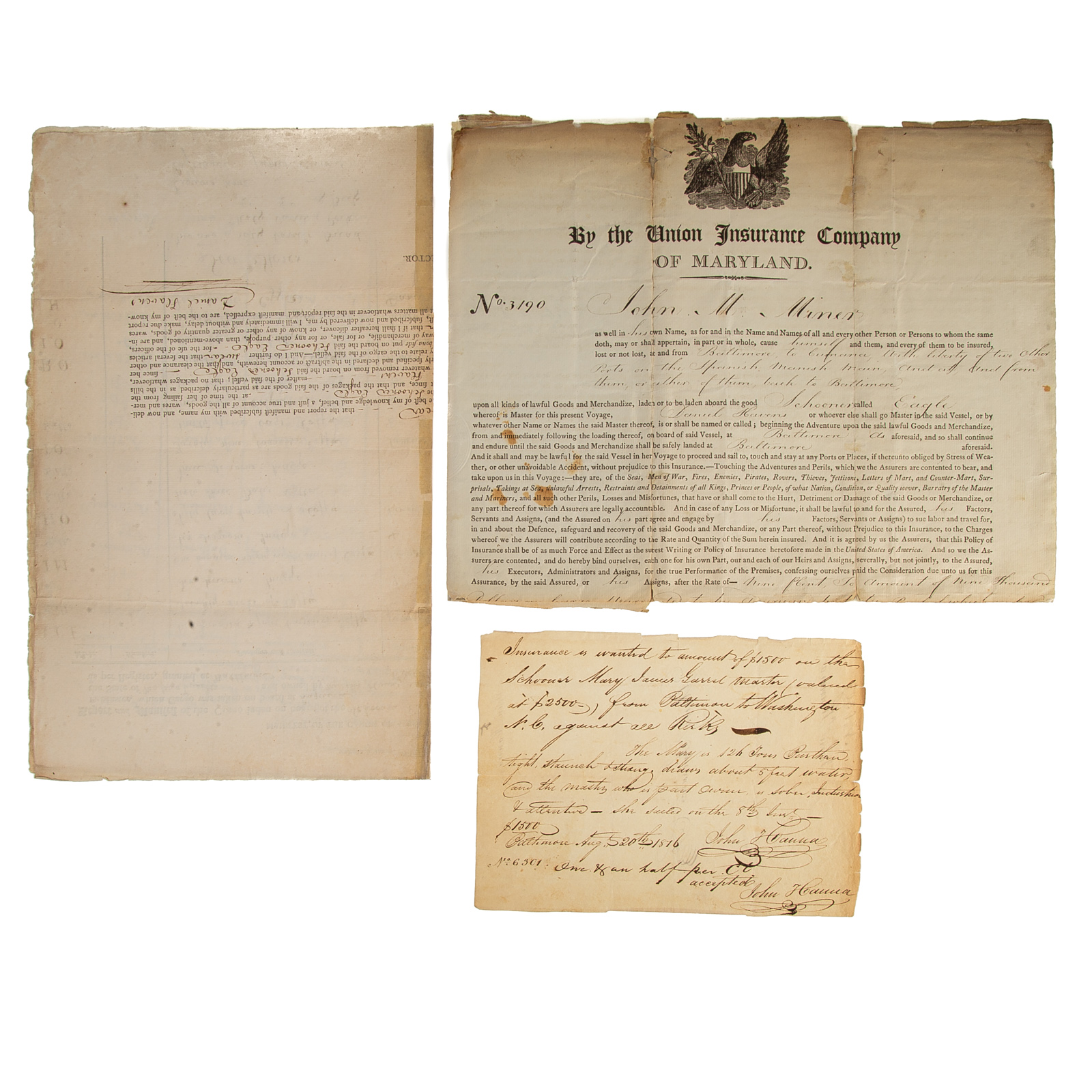 SHIP'S MANIFEST & INSURANCE POLICY,