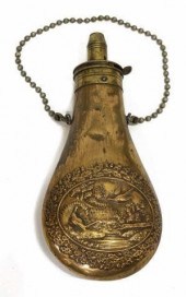 SHOTGUN POWDER FLASK, 19TH C.