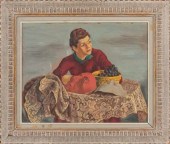 SHULKIN "WOMAN...TABLE" OIL/PA