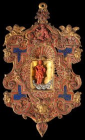 Sicilian Coral & Gilt Holy Wat