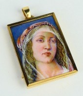 SIGNED 14K YG ENAMEL PORTRAIT