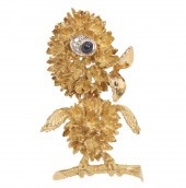 SIGNED 18K YELLOW GOLD DUCK BR