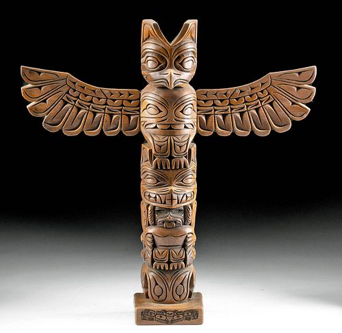 SIGNED 20TH C. ALASKAN WOOD TOTEM