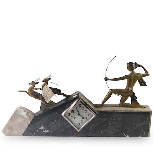 SIGNED ART DECO BRONZE & MARBLE