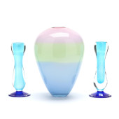 SIGNED ART GLASS VASE AND PAIR