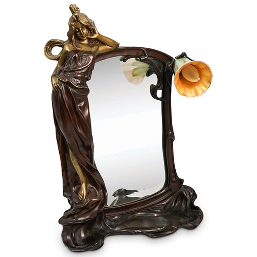 SIGNED ART NOUVEAU MIRRORED TABLE