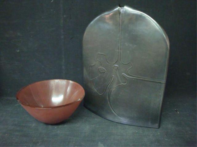 Signed Art Pottery Vase and Glass