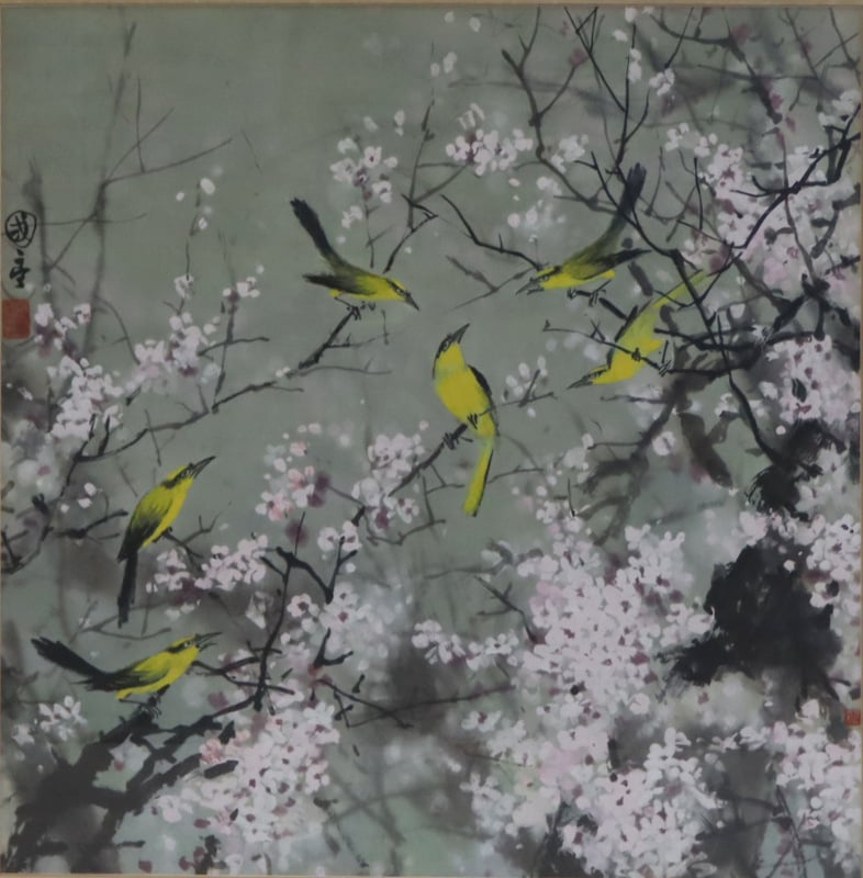 SIGNED ASIAN PAINTING OF 'BIRDS AND