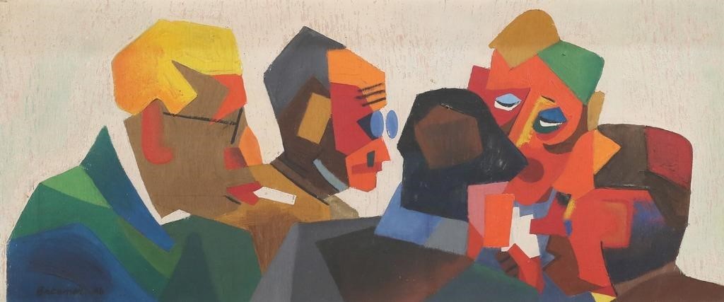 SIGNED BRENNER CUBIST OIL ON WOOD