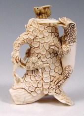 SIGNED CARVED IVORY LIZARD & B