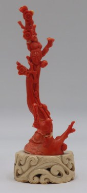 SIGNED CHINESE CORAL CARVING O