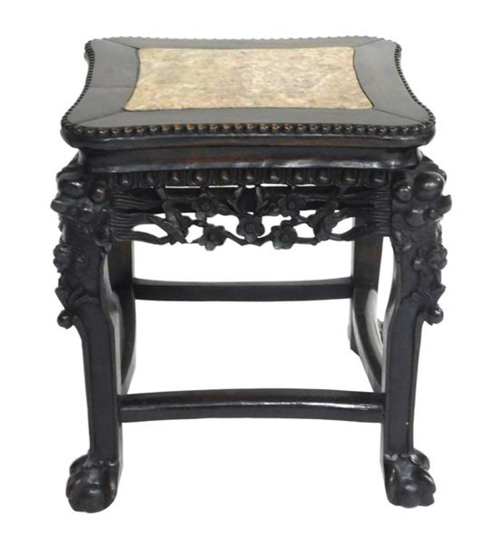 SIGNED CHINESE MARBLE TOP STAND,