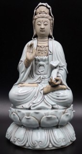 SIGNED CHINESE QUANYIN ON LOTU