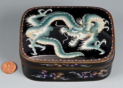 SIGNED CLOISONNE BOX, ATTRIB.