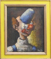 SIGNED CLOWN PORTRAIT OIL PAIN