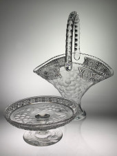 SIGNED CUT GLASS BASKET & COMP