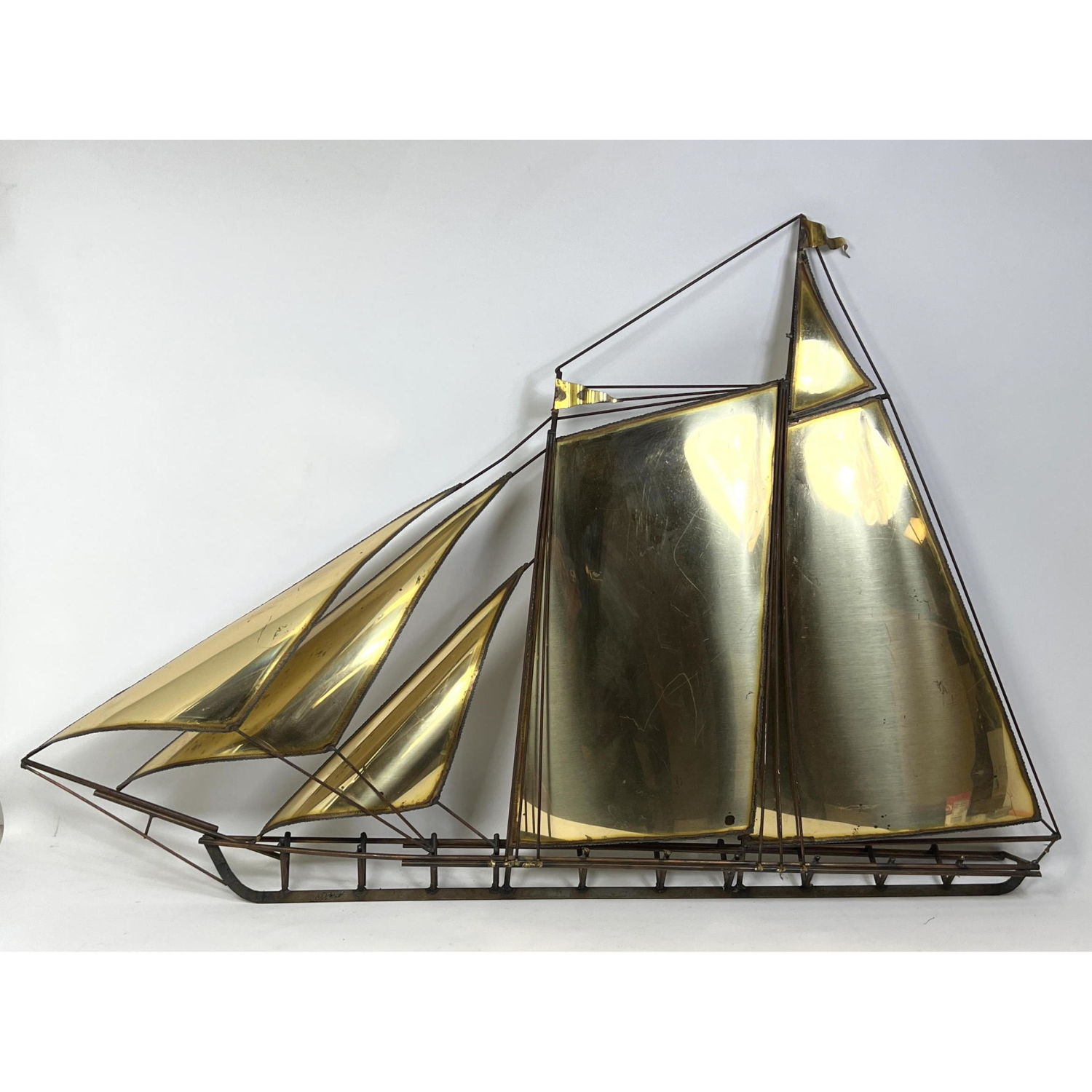 Signed DeMott Brass Sailboat Wall
