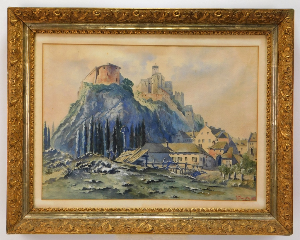 SIGNED EUROPEAN CASTLE LANDSCAPE WC