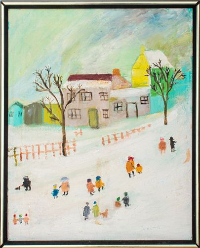 SIGNED FOLK ART WINTER LANDSCAPE